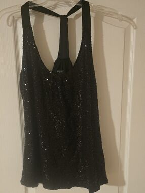 Express Black Sequin Racerback Tank